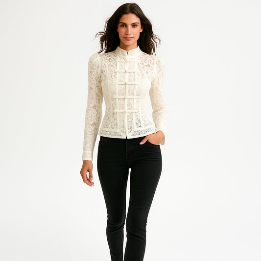 Blonde Skjorte | Gennemsigtig Bluse med Vintage Look | Lange Ærmer til Kvinder