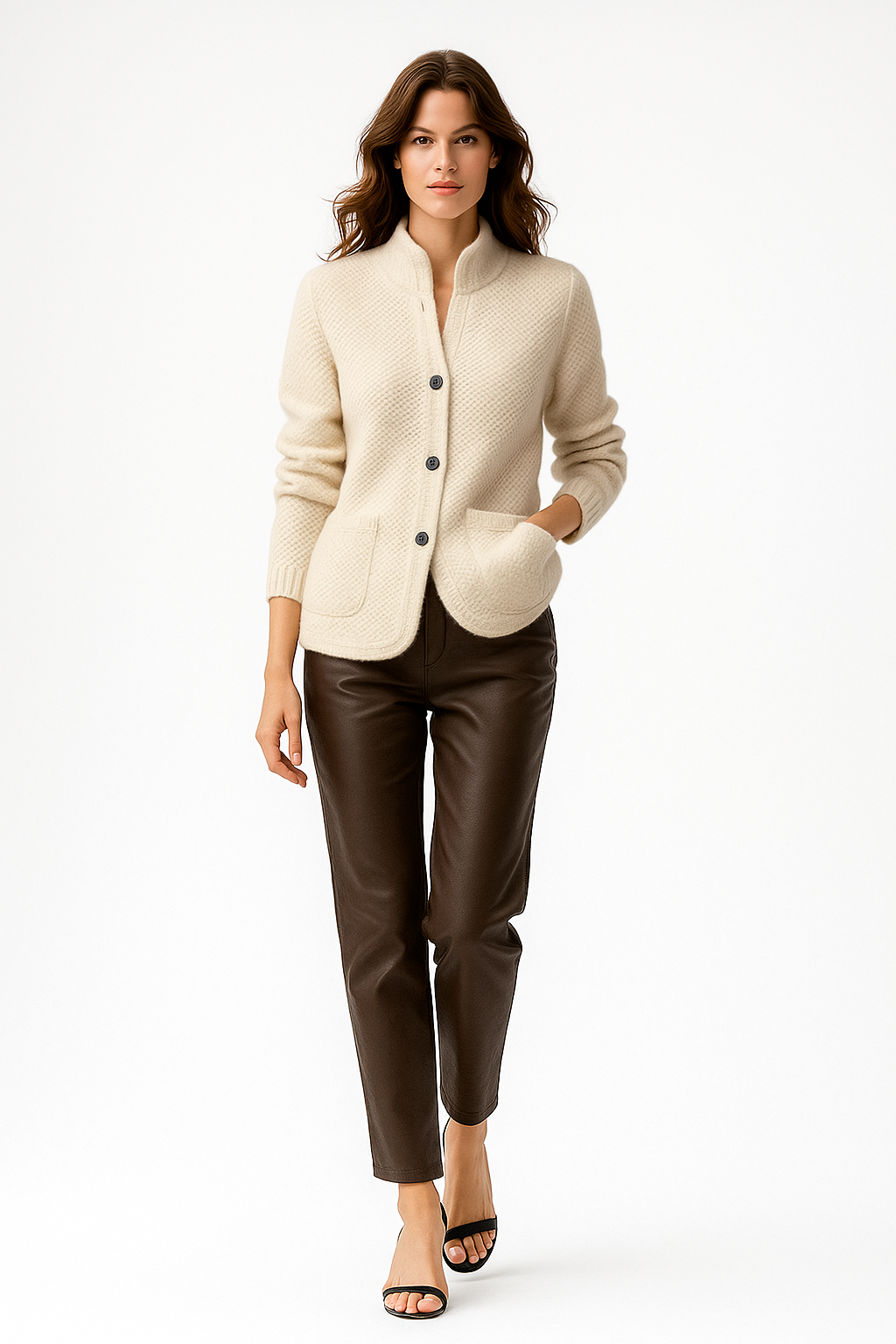 Kvinders cardigan | Tyk krave | Løs pasform | Varm strikkvalitet