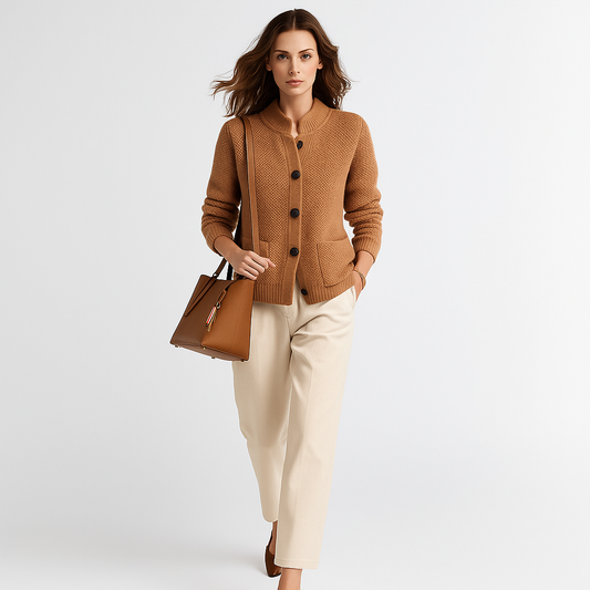 Kvinders cardigan | Tyk krave | Løs pasform | Varm strikkvalitet