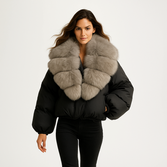 Luxus Dunjakke med Ræv Krave | 90% Andedun | Elegant Vinterkomfort