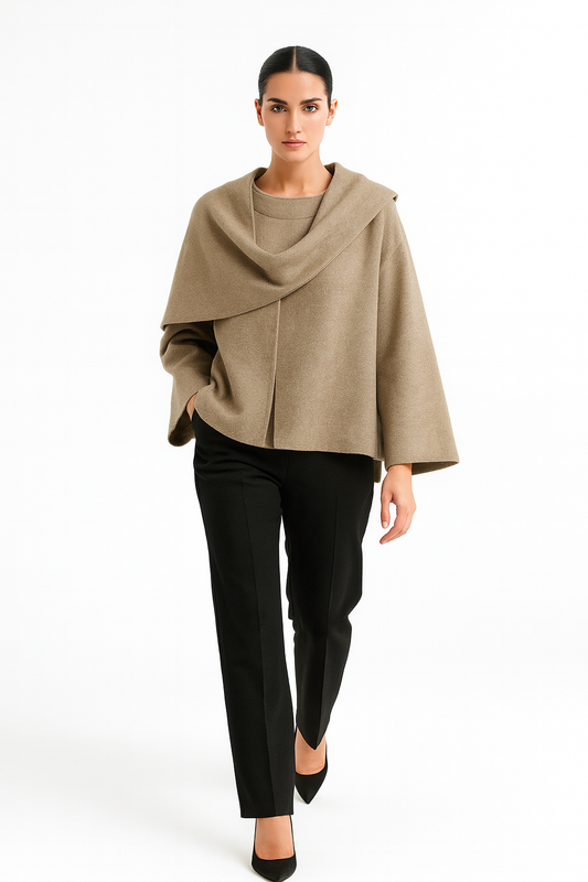 Asymmetrisk damejakke med sjalkrave | Blød pluchekvalitet | Elegant lagdelt design