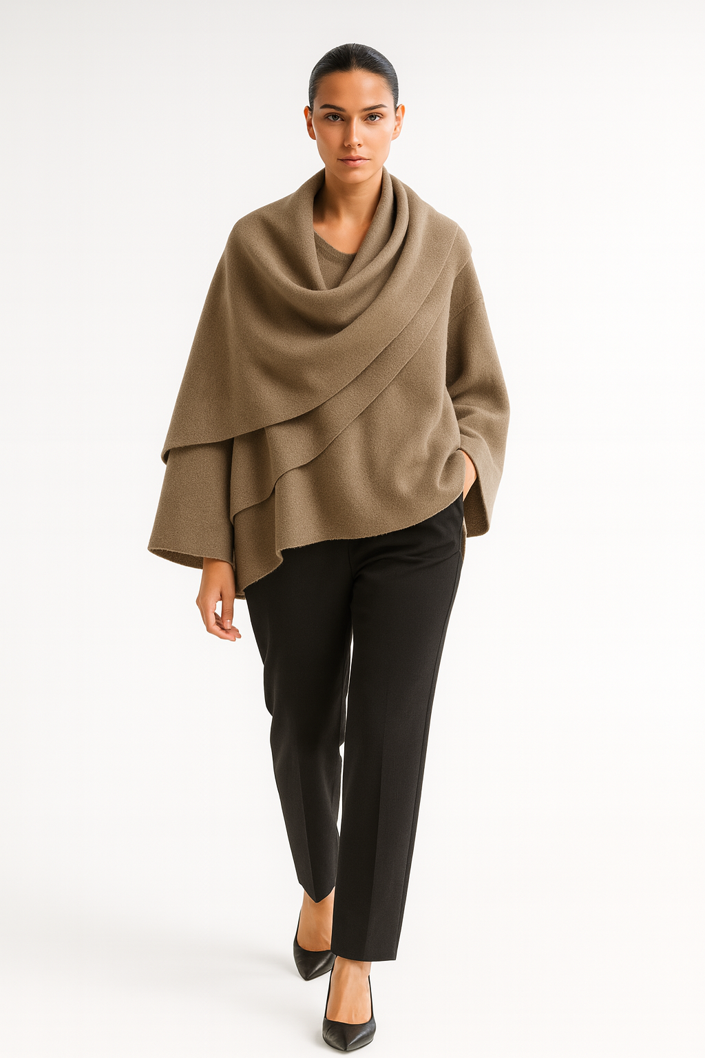 Asymmetrisk damejakke med sjalkrave | Blød pluchekvalitet | Elegant lagdelt design