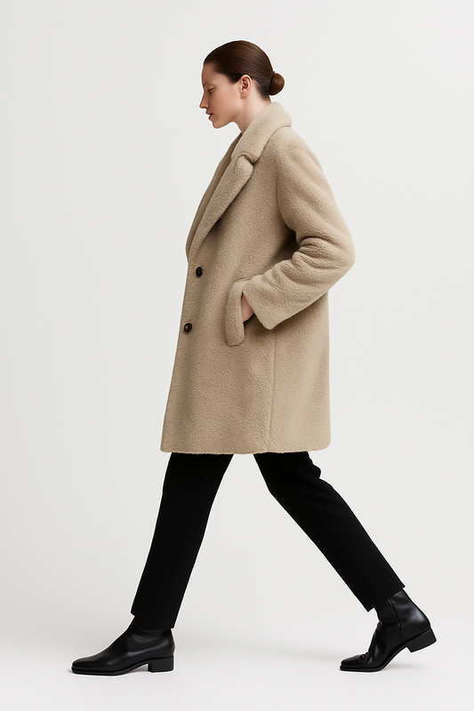 Klassisk dame frakke i blødt teddystof | Varm og elegant | Tidløst design