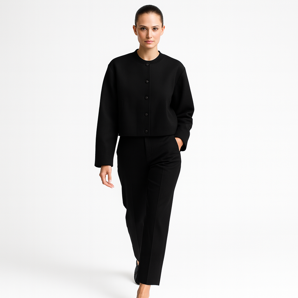 Kort damejakke med knapper | Elegant overgangsjakke | Tidløst design med rund hals