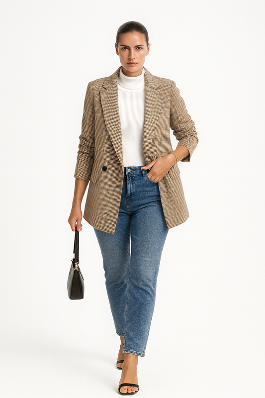 Elegant ternet blazer med knapper og lommer i klassisk snit til kvinder