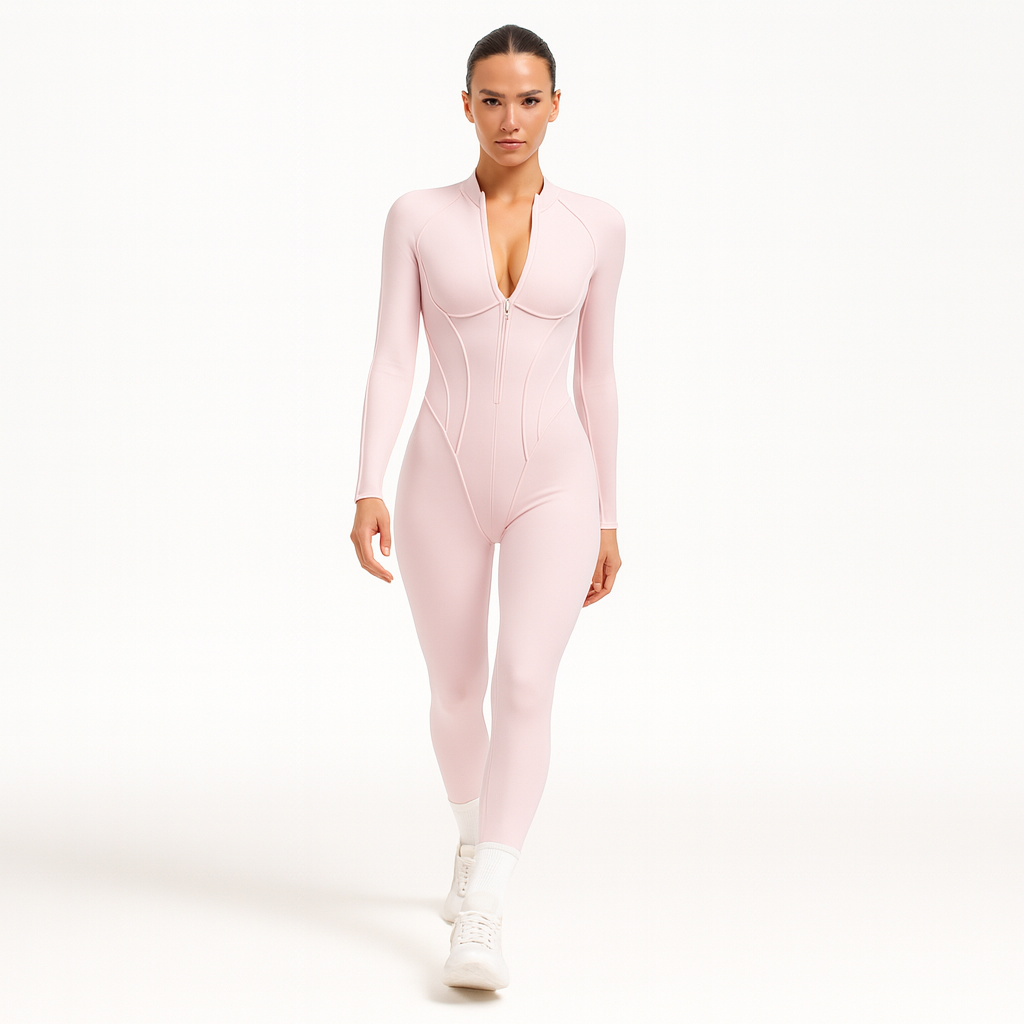 Kvinders sports jumpsuit | Langærmet yogadragt | Figursyet og åndbar pasform