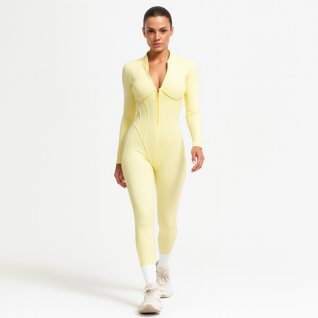 Kvinders sports jumpsuit | Langærmet yogadragt | Figursyet og åndbar pasform