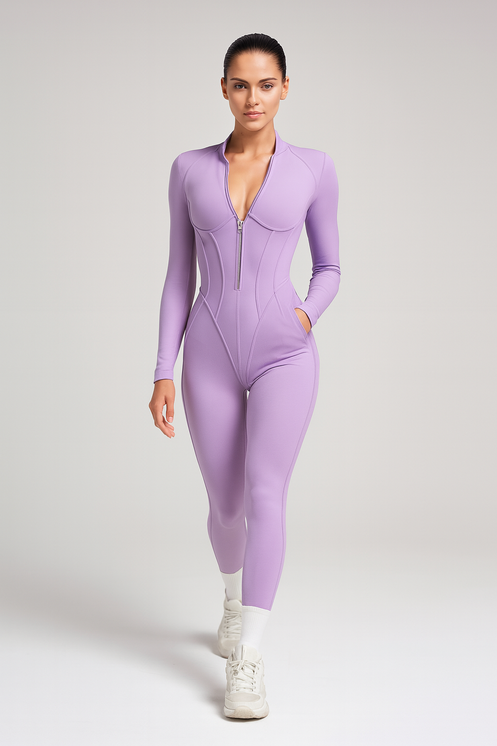 Kvinders sports jumpsuit | Langærmet yogadragt | Figursyet og åndbar pasform