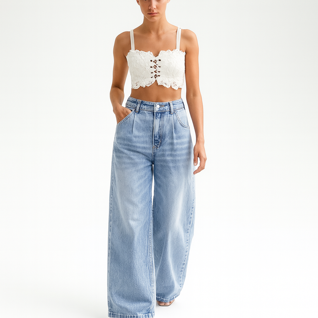 Kvinders jeans med vide ben | Højtaljede straight fit bukser | Klassisk denim til hverdagsbrug