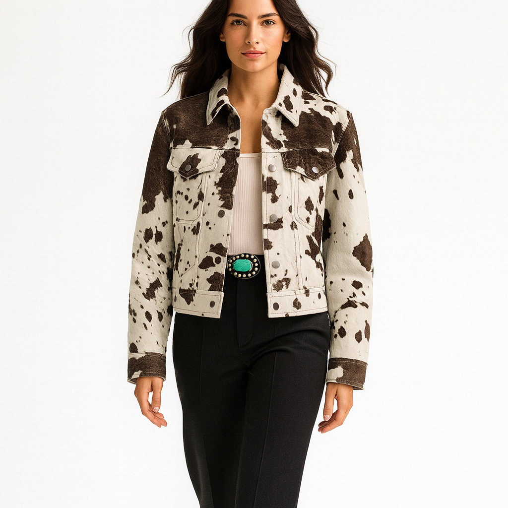 Kort jakke til kvinder | Trendy cow-print design | Langærmet og struktureret pasform