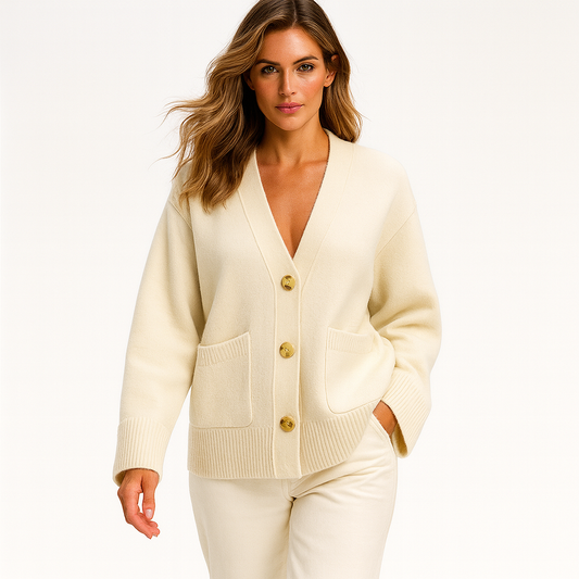 Kvinders Strikket Cardigan med V-udskæring | Elegant og Tidløs | Perfekt til Efterår og Vinter