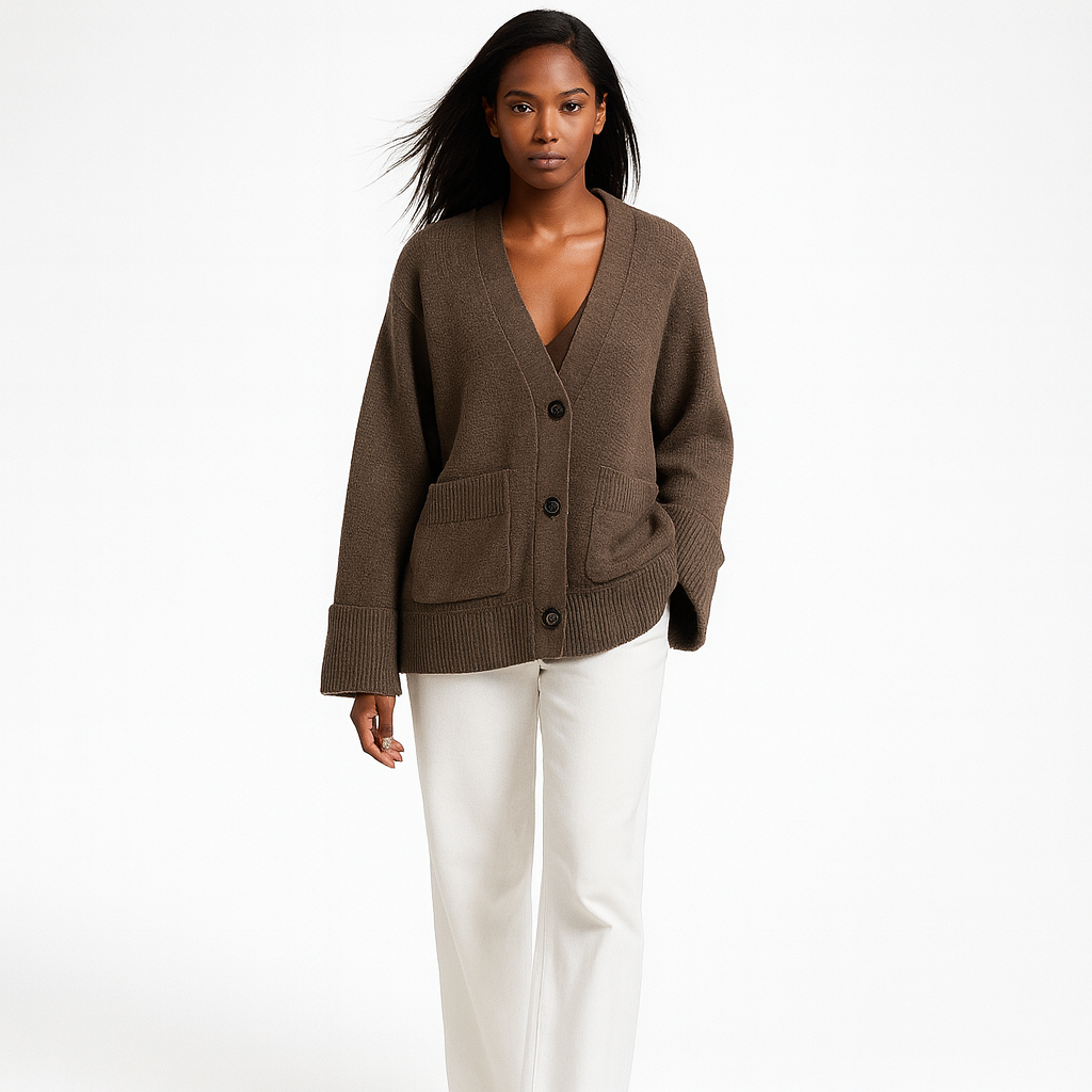 Kvinders Strikket Cardigan med V-udskæring | Elegant og Tidløs | Perfekt til Efterår og Vinter