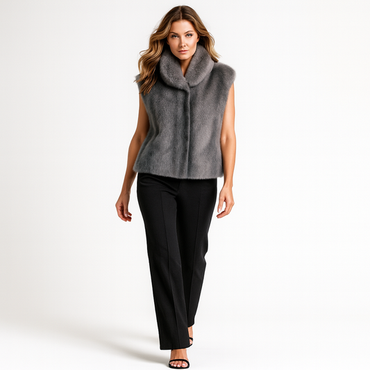 Kvinders Imitationspels Vest med Høj Krave | Ærmeløs Design | Elegant og Varm til Efterår og Vinter