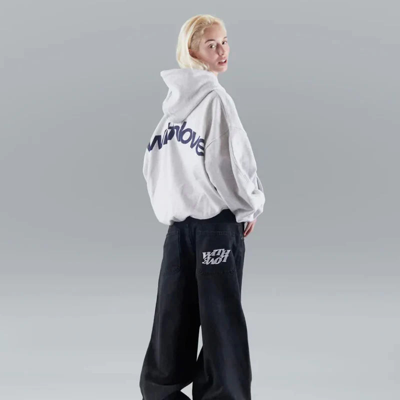 Oversized Dame Hoodie med Bagtryk og Hætte | Streetwear Komfort & College Stil