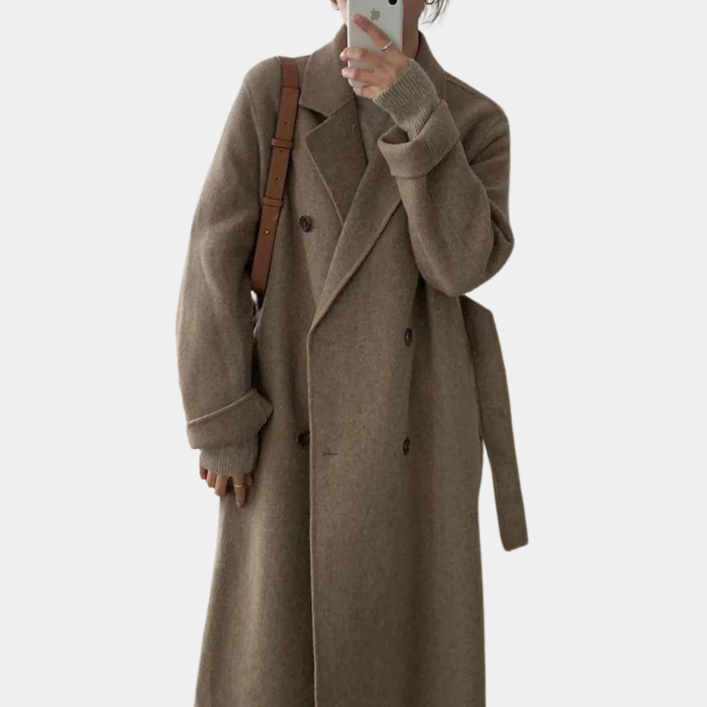 Lang Vinterfrakke til Kvinder | Dobbelt Brystet Design | Blød Foret Komfort | Elegant Silhuet
