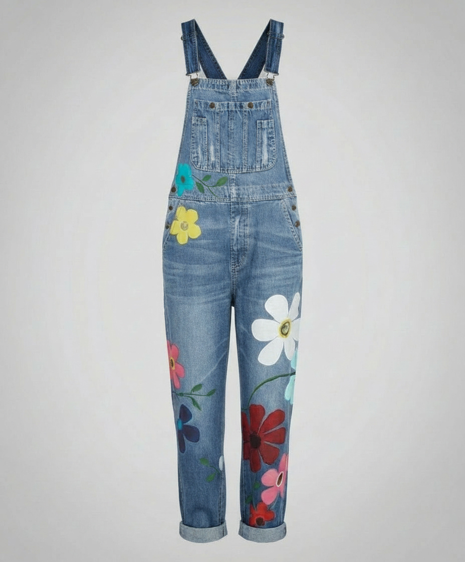 Ærmeløs denim jumpsuit til kvinder | Afslappet pasform med dekorative detaljer