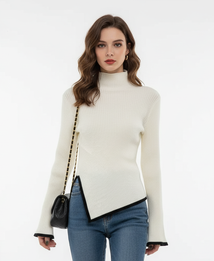 Ribstrikket Rullekravebluse til Kvinder | Blød og Behagelig Strik | Elegant Pasform til Efterår og Vinter