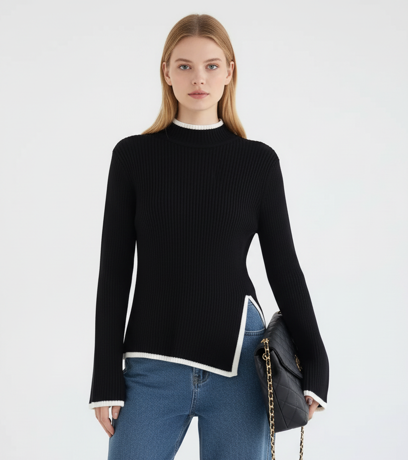 Ribstrikket Rullekravebluse til Kvinder | Blød og Behagelig Strik | Elegant Pasform til Efterår og Vinter