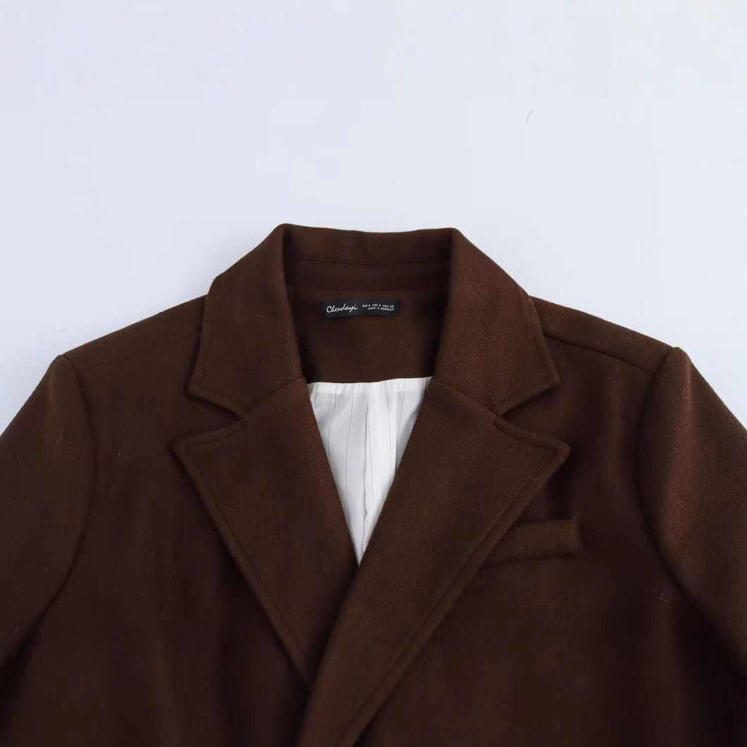 Dame Uldfrakke i Patchworkdesign | Brun | Elegant & Varm til Efterår & Vinter