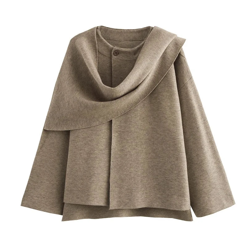 Asymmetrisk damejakke med sjalkrave | Blød pluchekvalitet | Elegant lagdelt design