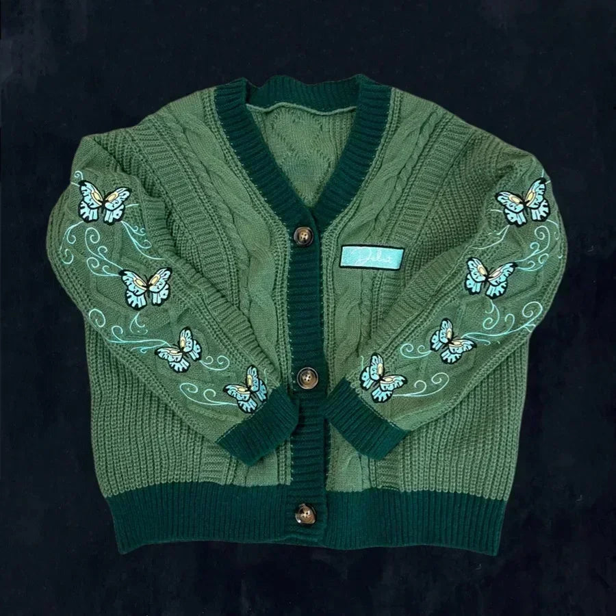 Strikket julecardigan til kvinder | Broderede stjerner | Hyggeligt festligt design