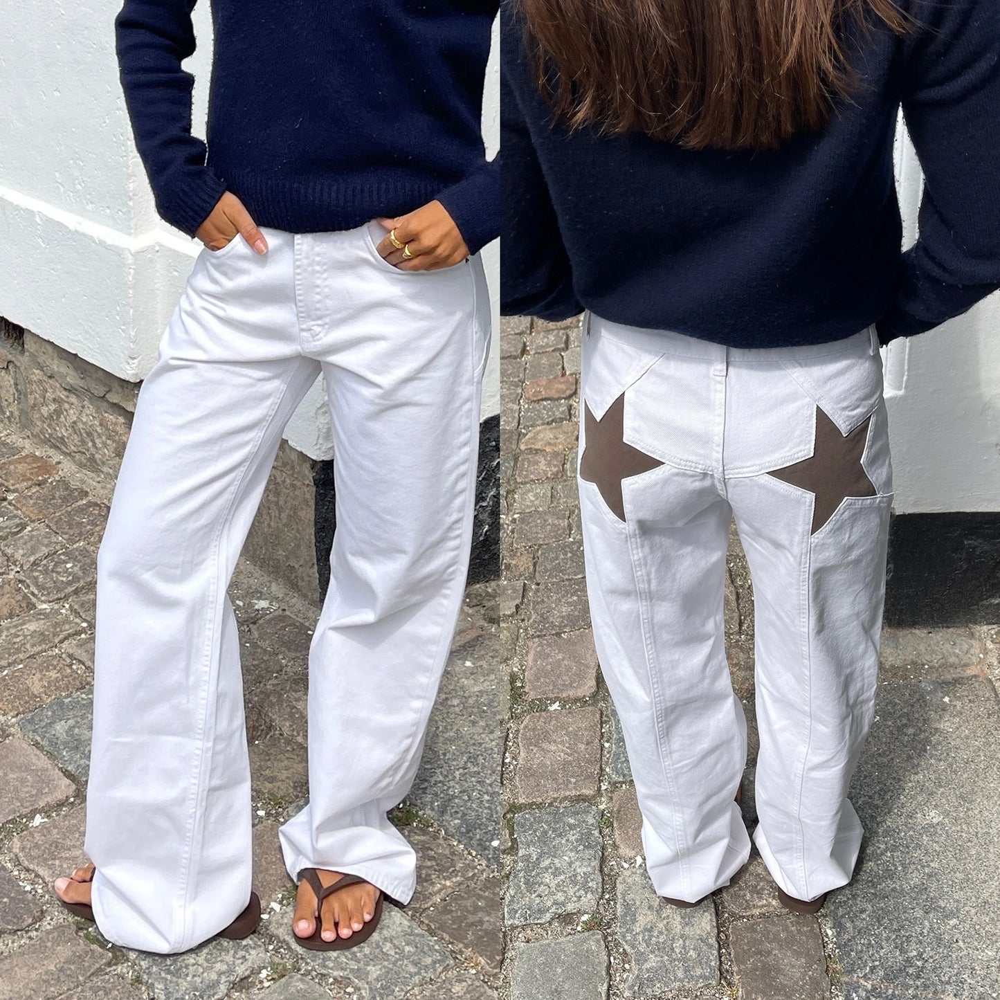 Dame Jeans med Stjerneprint | Løs Pasform | Lav Talje | Vintage Y2K Denim Bukser