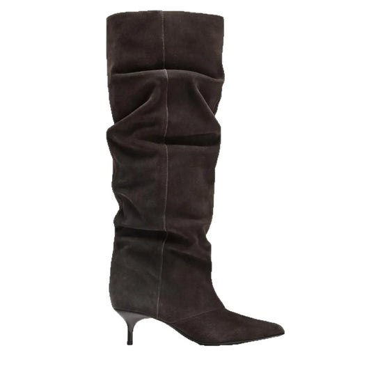 Knelange støvler til kvinder | Blød ruskindseffekt | Spids snude og lav hæl
