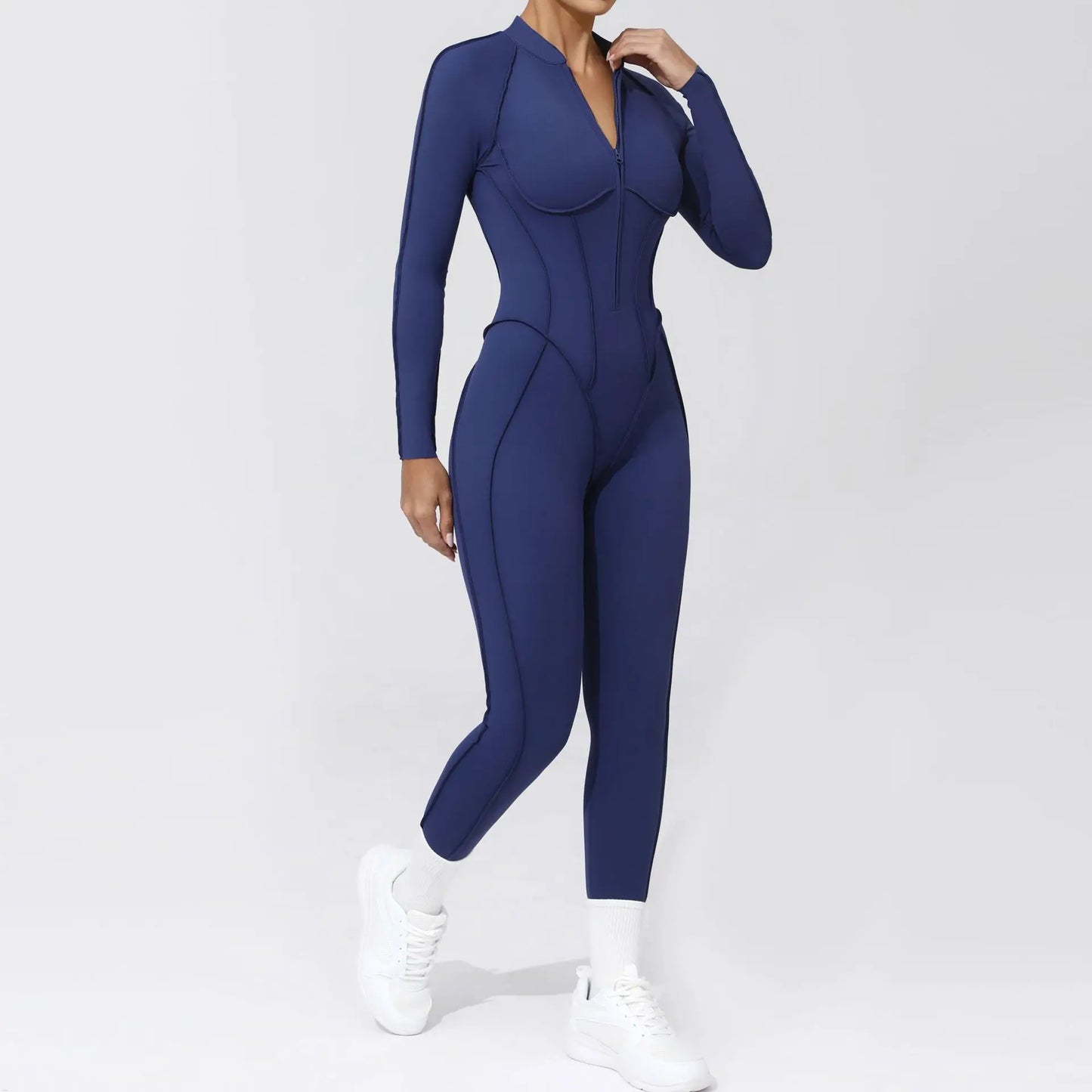Kvinders sports jumpsuit | Langærmet yogadragt | Figursyet og åndbar pasform