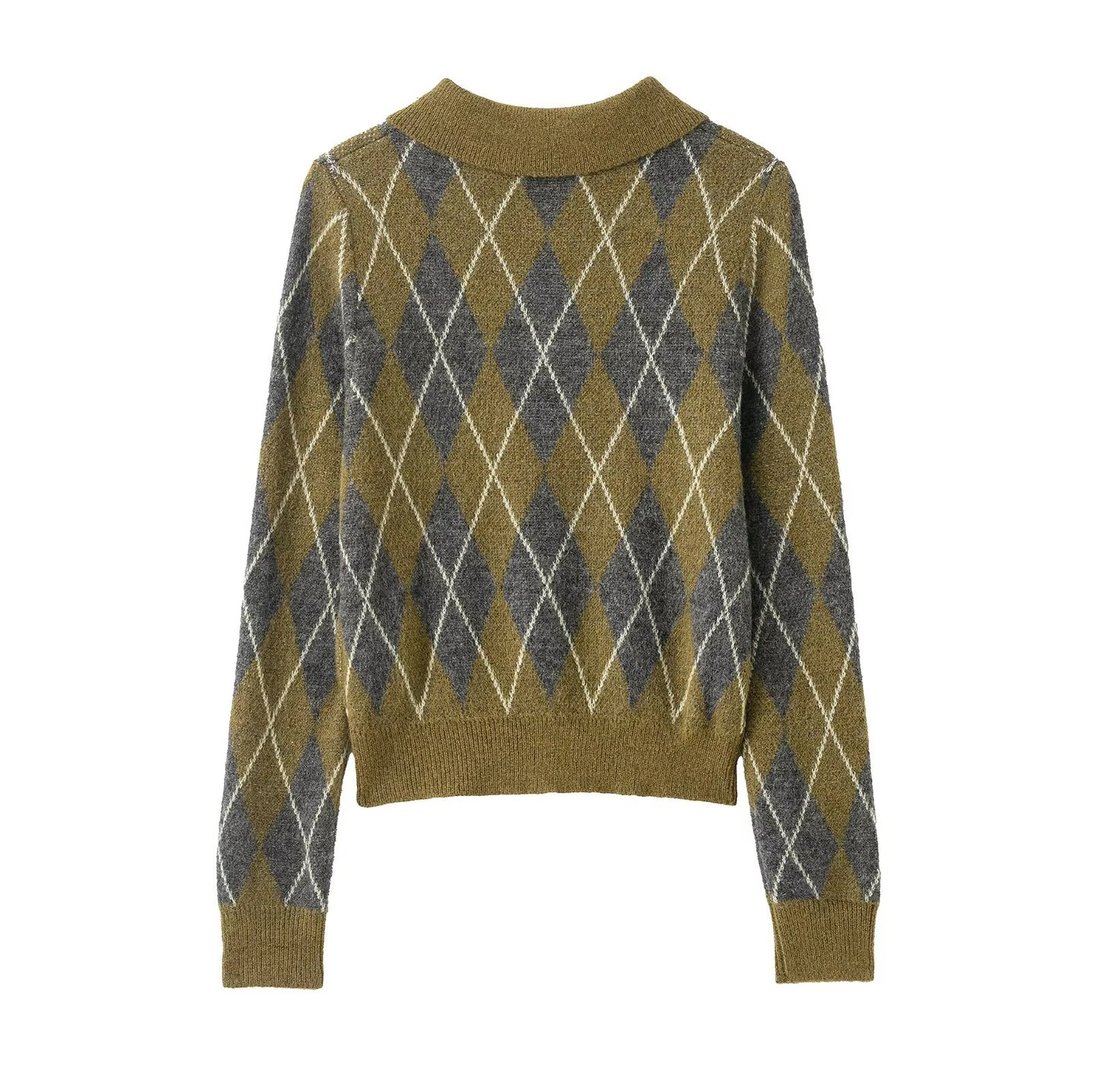 Kvinders striktrøje | Argyle-mønster | Polo-krave & blød kvalitet