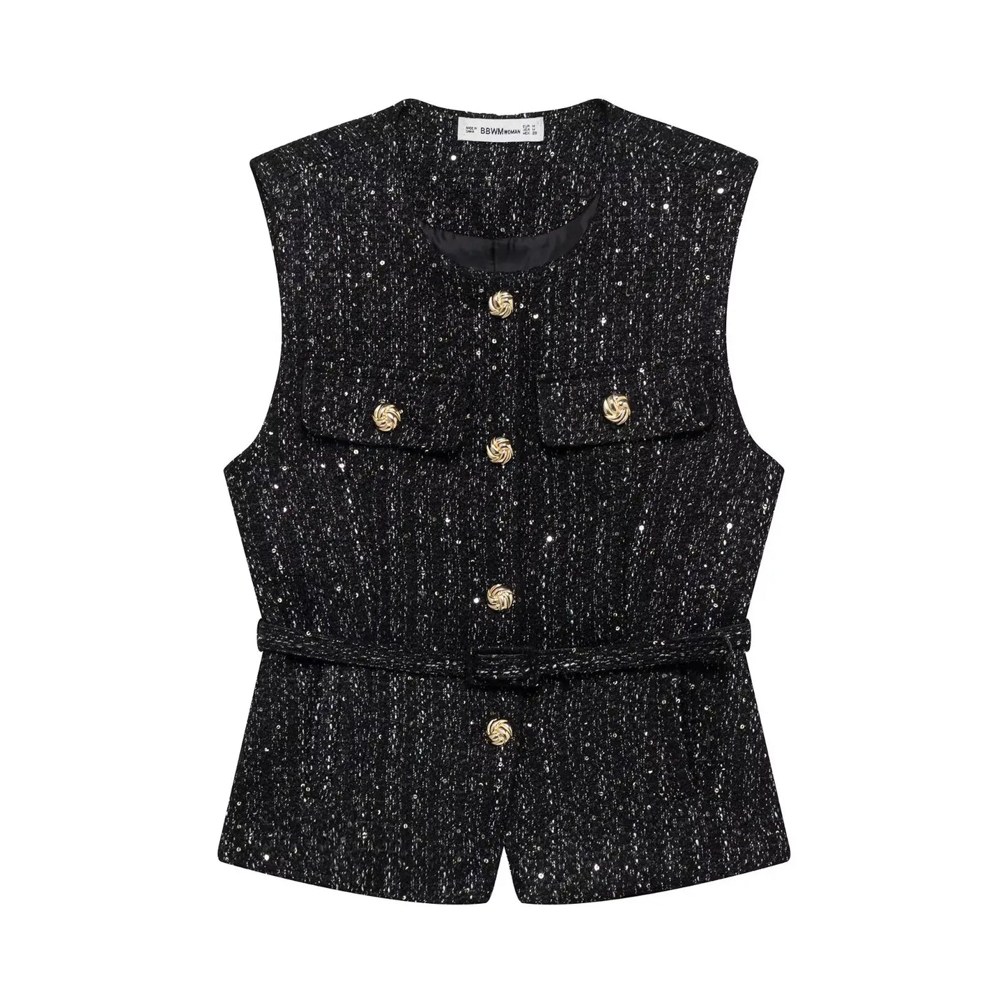 Ærmeløs vest til kvinder | Elegant taljeret design med bælte og guldknapper
