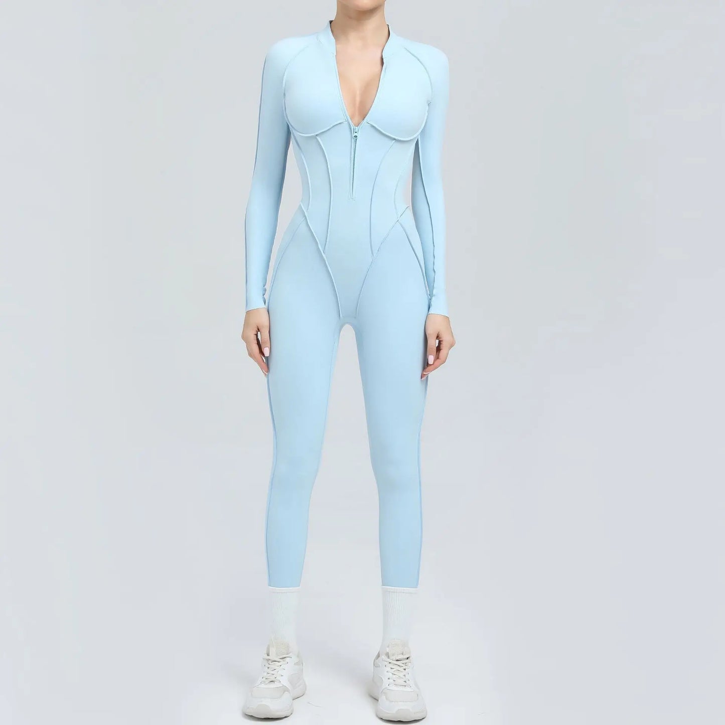 Kvinders sports jumpsuit | Langærmet yogadragt | Figursyet og åndbar pasform