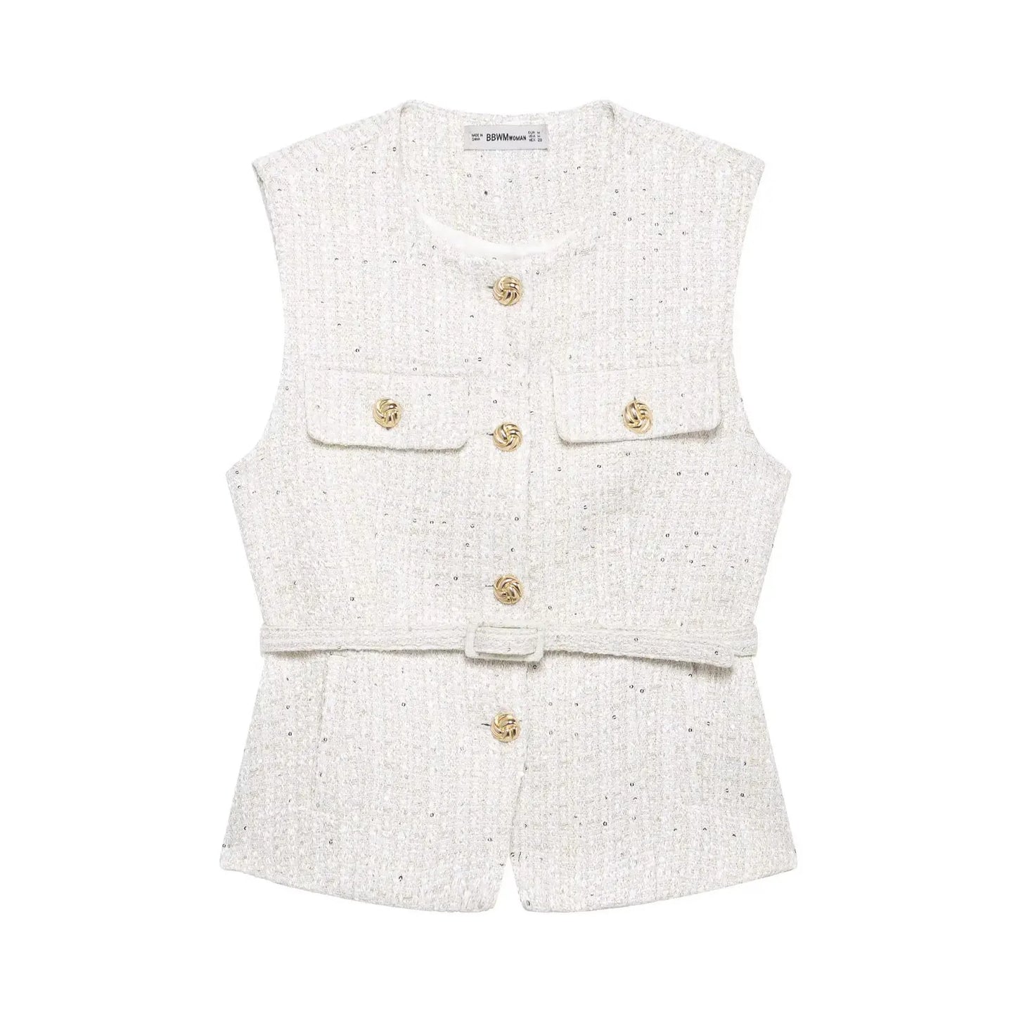 Ærmeløs vest til kvinder | Elegant taljeret design med bælte og guldknapper