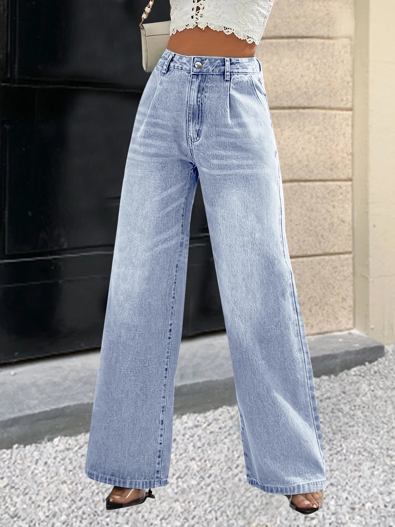 Kvinders jeans med vide ben | Højtaljede straight fit bukser | Klassisk denim til hverdagsbrug