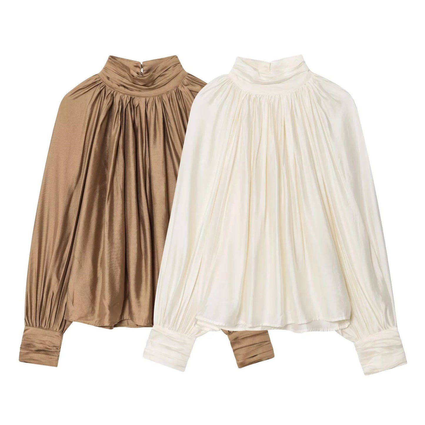 Elegant draperet bluse med høj hals til kvinder