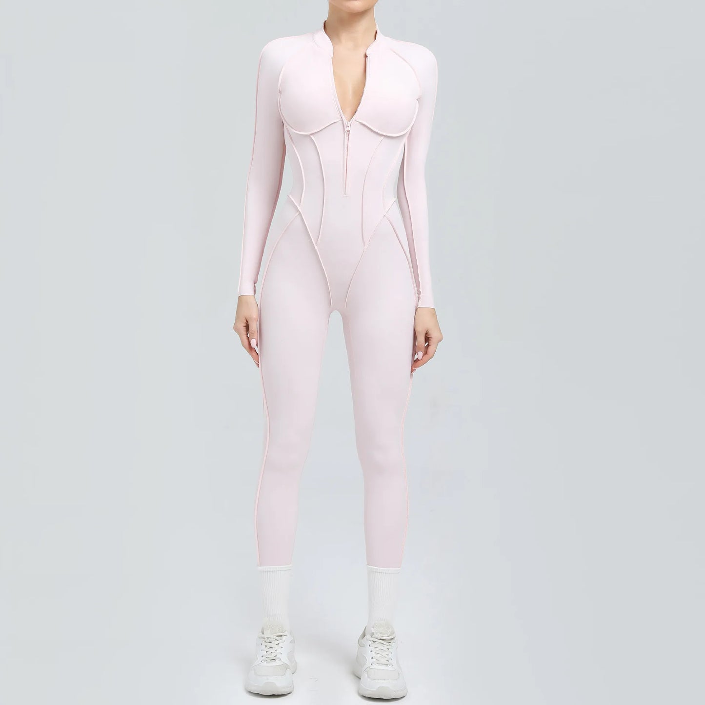 Kvinders sports jumpsuit | Langærmet yogadragt | Figursyet og åndbar pasform