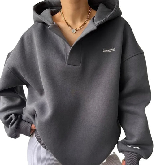 Blød Dame Hoodie med Hætte og Krave | Afslappet & Varm Trøje til Hverdag