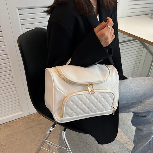 Stor Kosmetiktaske til Kvinder | Quiltet Design | Praktisk Opbevaring til Rejse og Hverdag