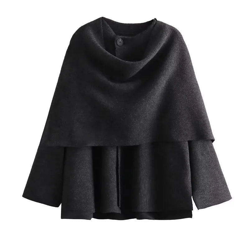 Asymmetrisk damejakke med sjalkrave | Blød pluchekvalitet | Elegant lagdelt design