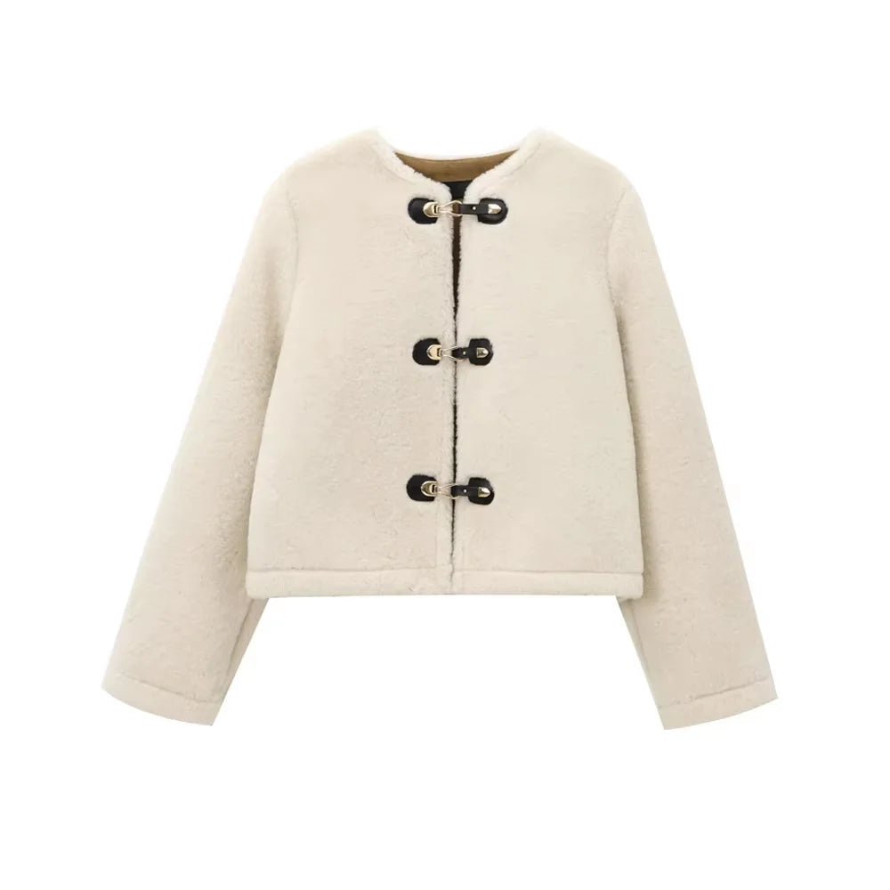 Kvinders faux fur jakke | Blød og varm teddyjakke | Kort model med frontlukning