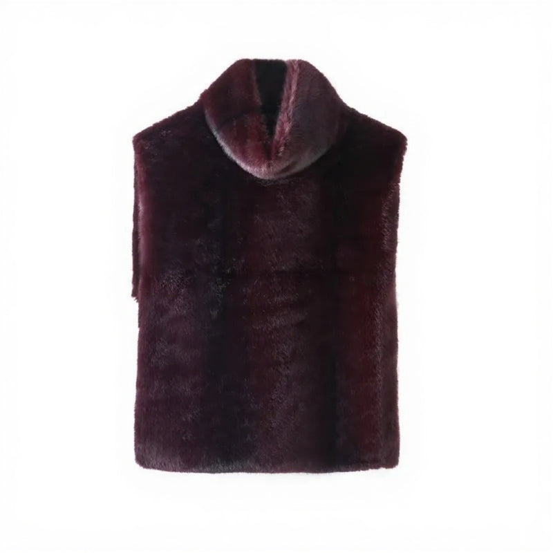 Kvinders Imitationspels Vest med Høj Krave | Ærmeløs Design | Elegant og Varm til Efterår og Vinter