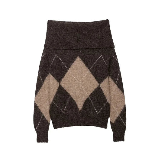 Sweater med off-shoulder design | Kort vintage striktrøje til kvinder