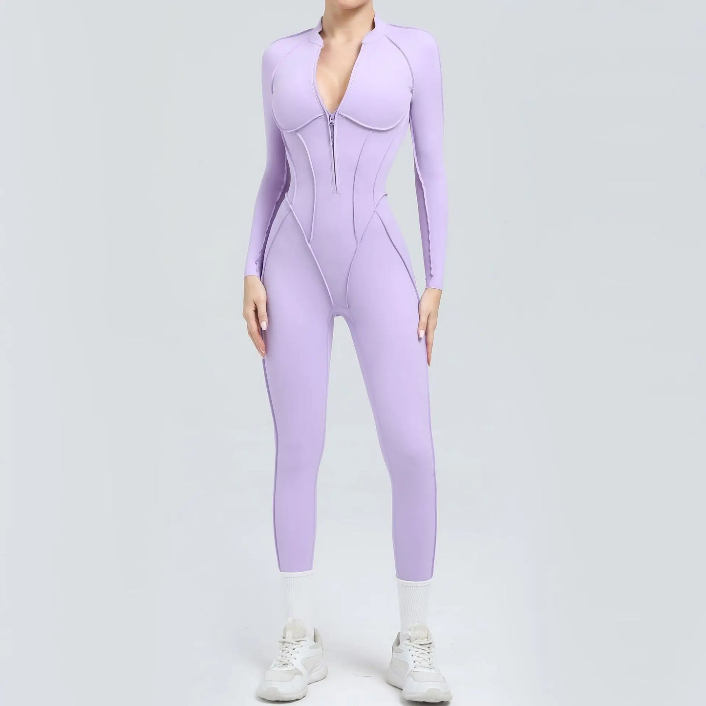 Kvinders sports jumpsuit | Langærmet yogadragt | Figursyet og åndbar pasform