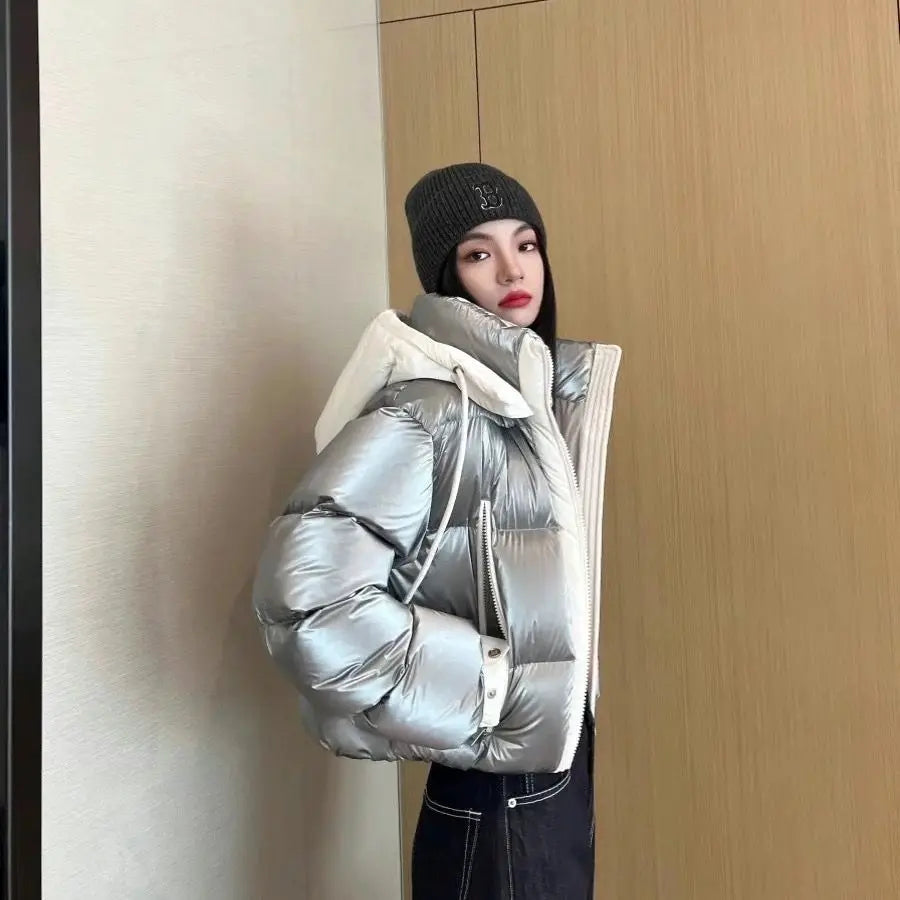 Kvinders kort pufferjakke | Aftagelig hætte | Trendy & varm vinterjakke