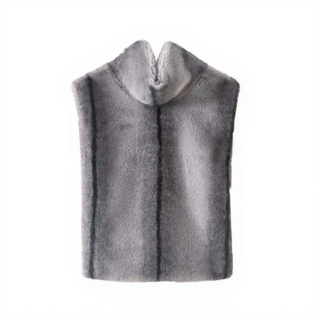 Kvinders Imitationspels Vest med Høj Krave | Ærmeløs Design | Elegant og Varm til Efterår og Vinter