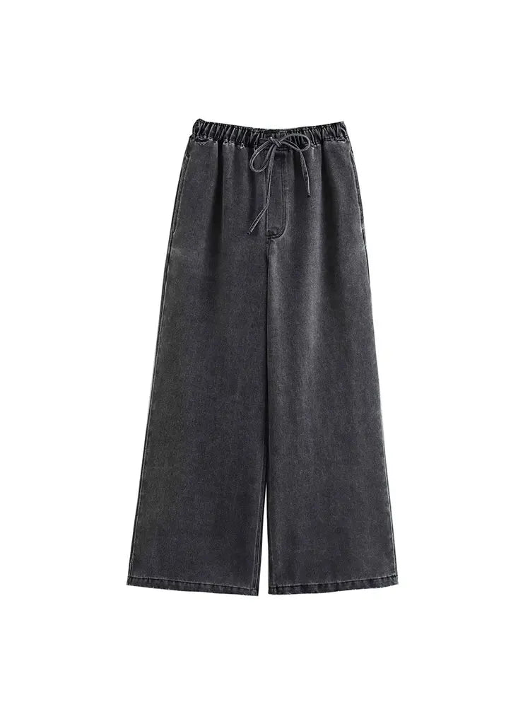 Casual todelt denimlook | Top med krave og højtaljede bukser til kvinder