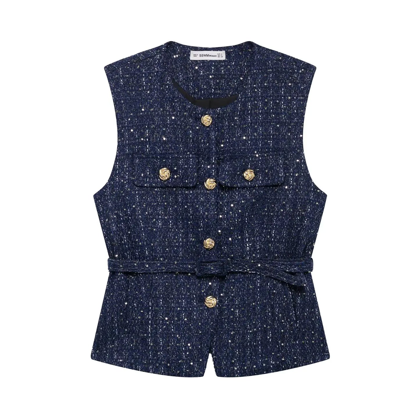 Ærmeløs vest til kvinder | Elegant taljeret design med bælte og guldknapper