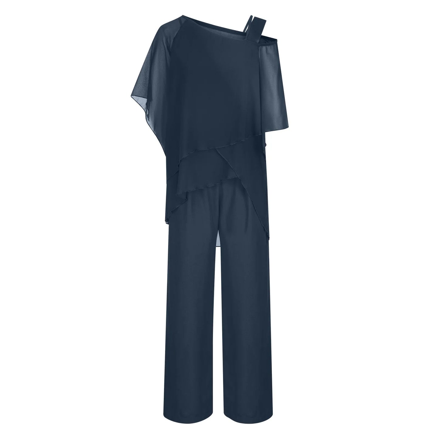 Kvinders Off-Shoulder Buksedragt i Let Lag-Poncho Stil | Elegant To-delt Sæt til Fest og Hverdag