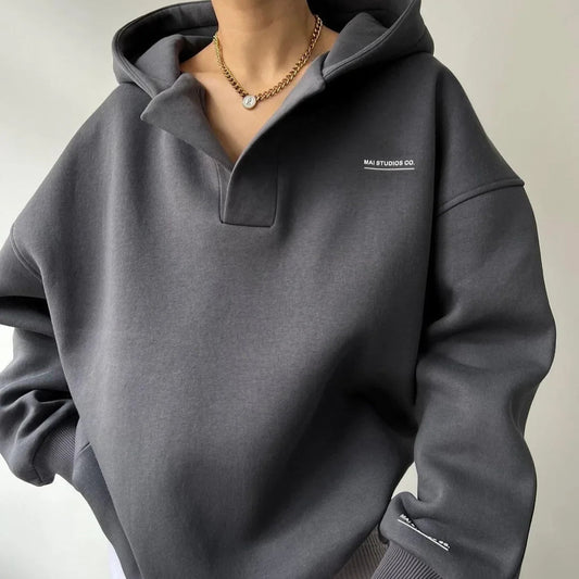 Blød Dame Hoodie med Hætte og Krave | Afslappet & Varm Trøje til Hverdag