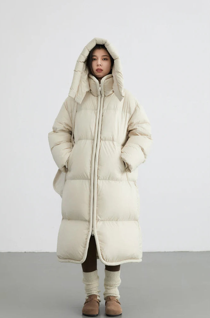 Lang quiltet dunkjakke til kvinder | Varm letvægtskonstruktion | Praktisk hættedesign