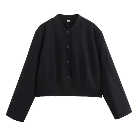 Kort damejakke med knapper | Elegant overgangsjakke | Tidløst design med rund hals